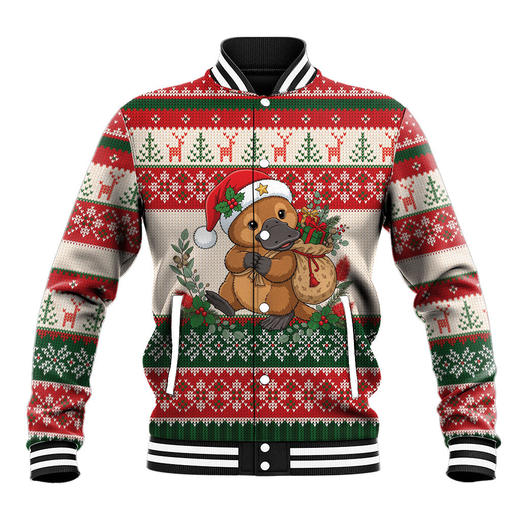Aussie Platypus Christmas Baseball Jacket Festive Knitted Pattern Inspired
