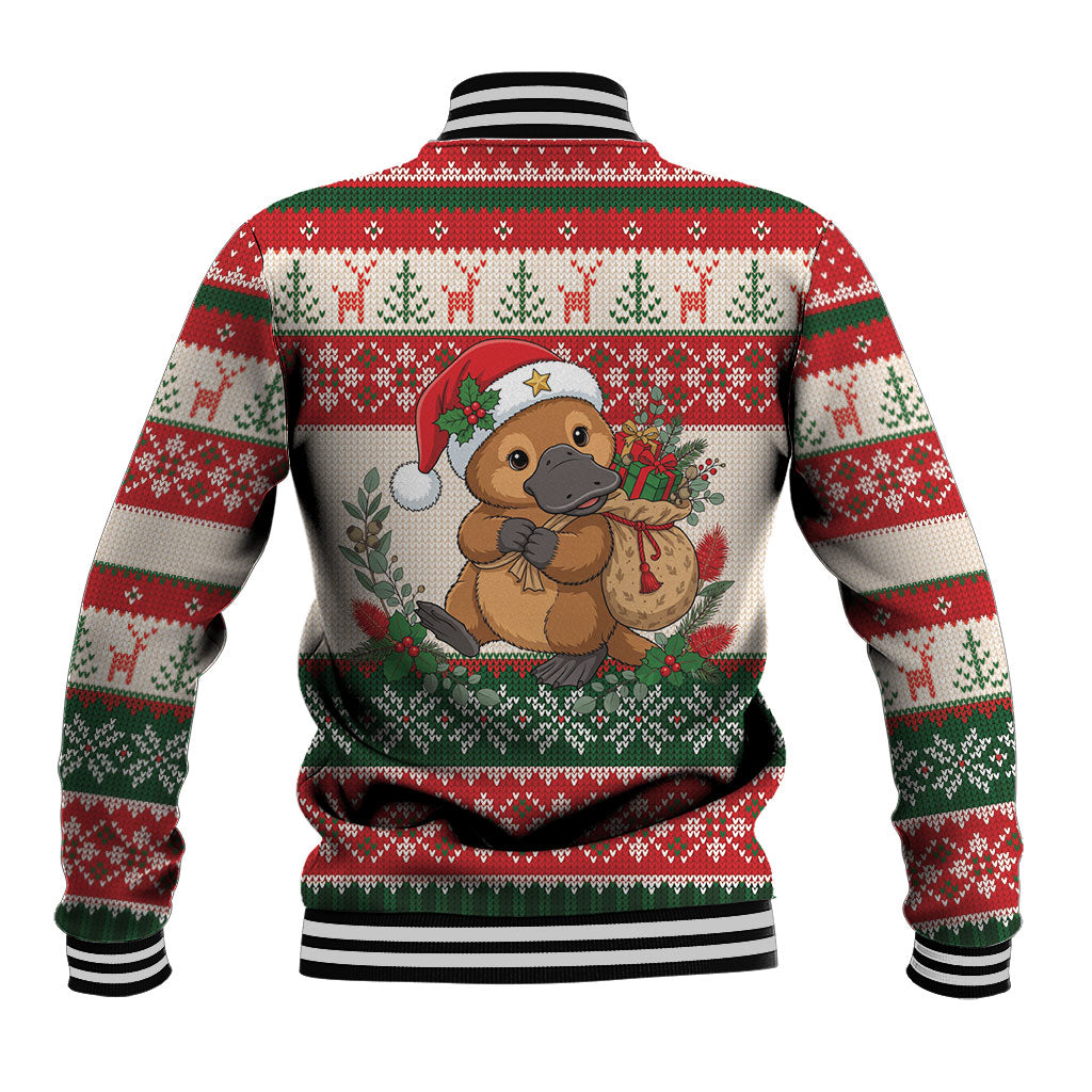 Aussie Platypus Christmas Baseball Jacket Festive Knitted Pattern Inspired