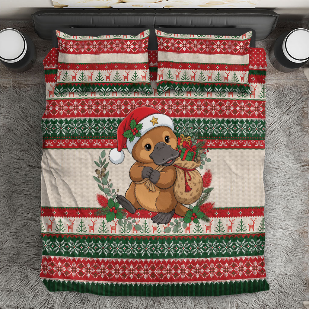 Aussie Platypus Christmas Bedding Set Festive Knitted Pattern Inspired