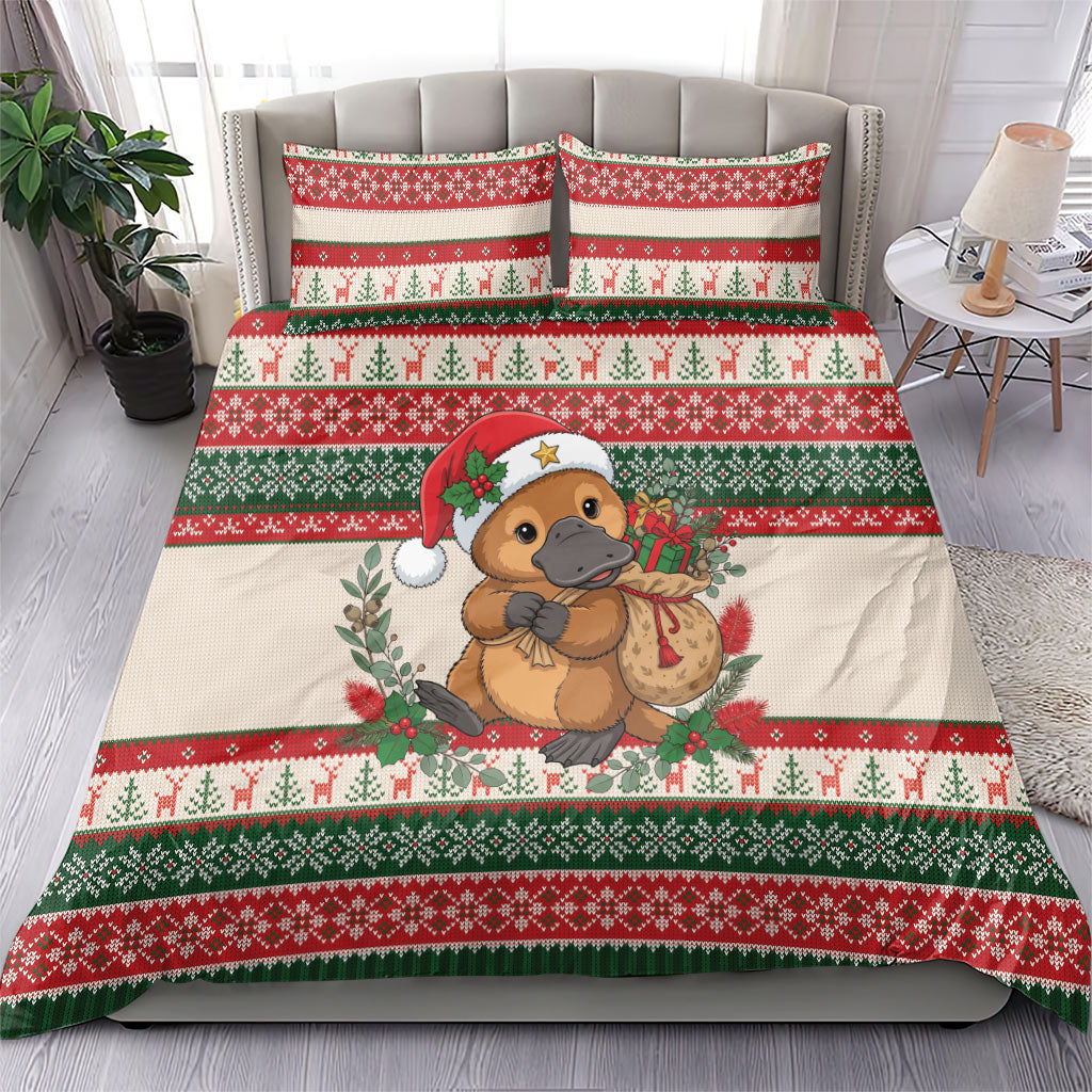 Aussie Platypus Christmas Bedding Set Festive Knitted Pattern Inspired