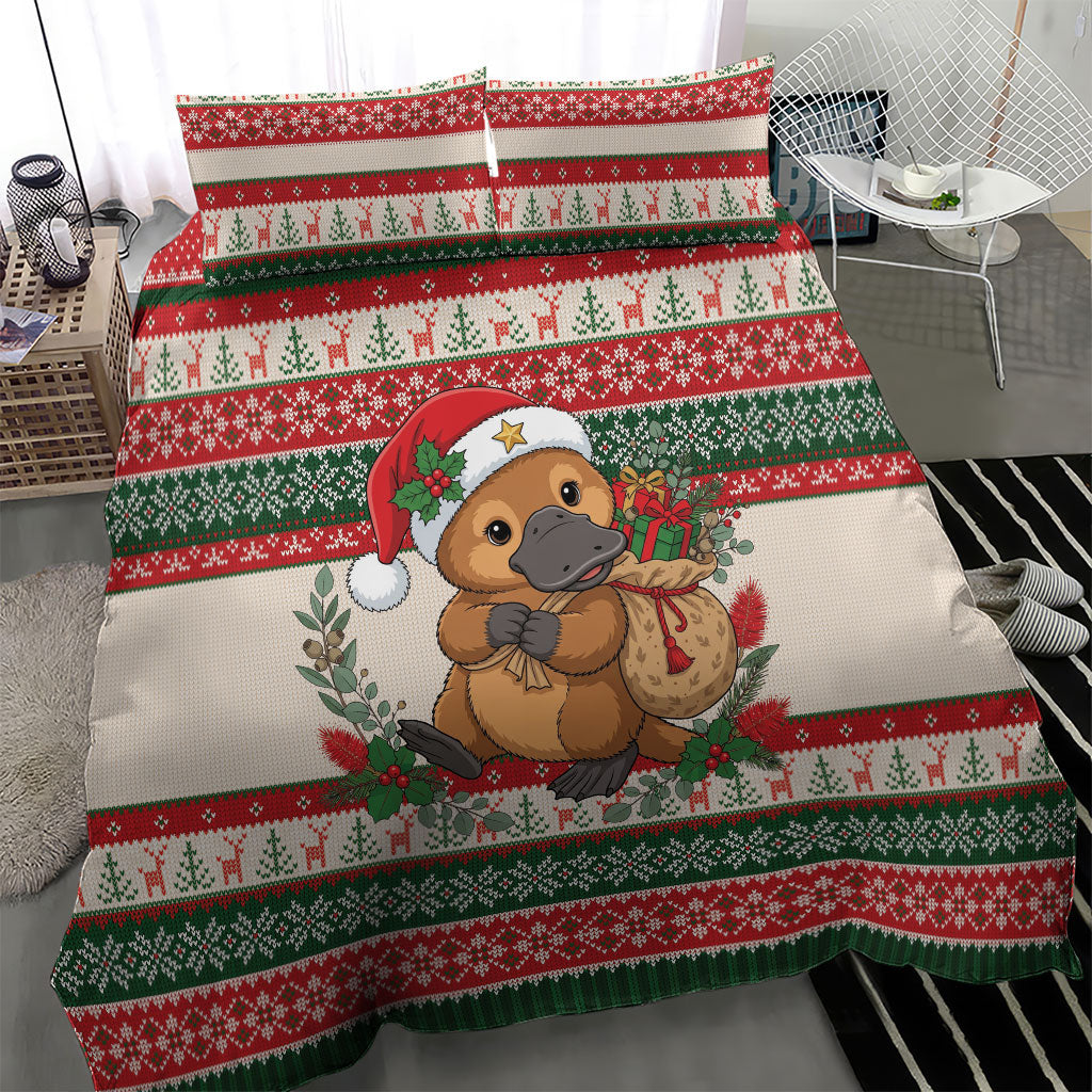 Aussie Platypus Christmas Bedding Set Festive Knitted Pattern Inspired
