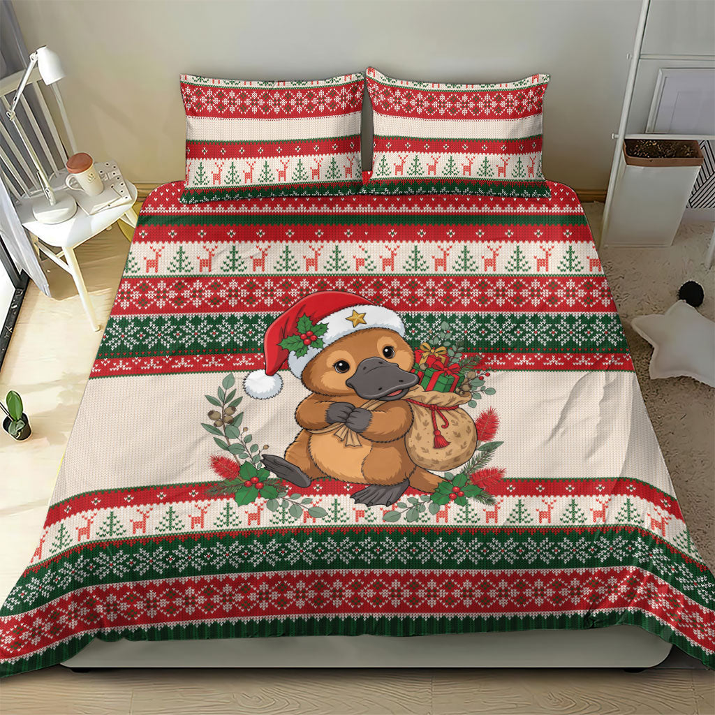 Aussie Platypus Christmas Bedding Set Festive Knitted Pattern Inspired