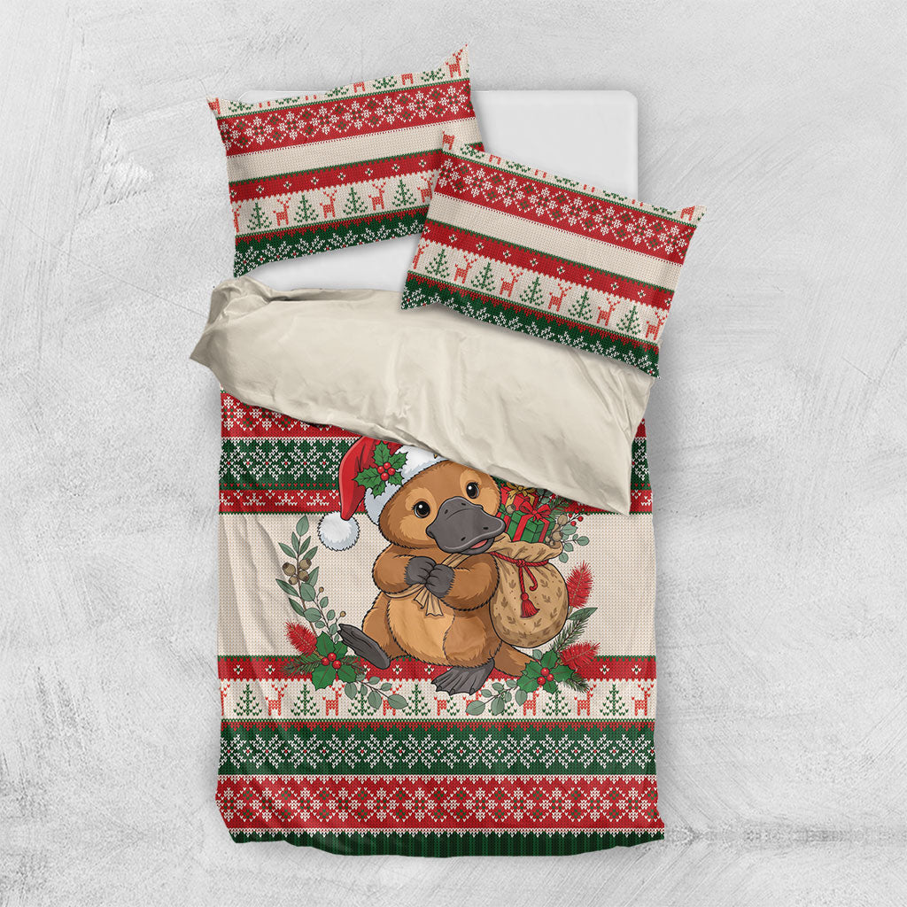 Aussie Platypus Christmas Bedding Set Festive Knitted Pattern Inspired