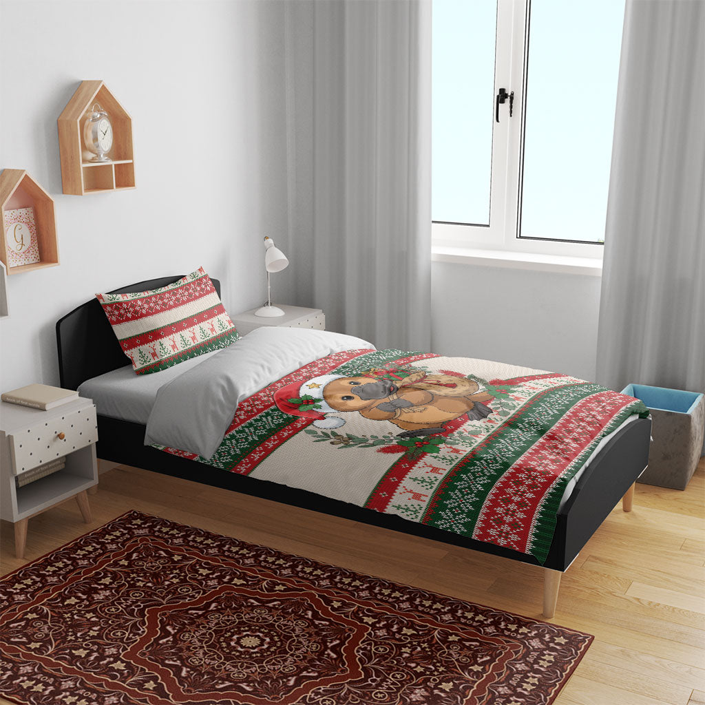 Aussie Platypus Christmas Bedding Set Festive Knitted Pattern Inspired