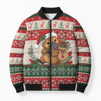 Aussie Platypus Christmas Bomber Puffer Jacket Festive Knitted Pattern Inspired