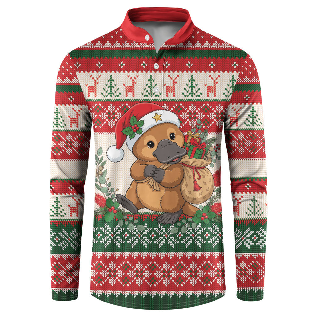 Aussie Platypus Christmas Button Sweatshirt Festive Knitted Pattern Inspired