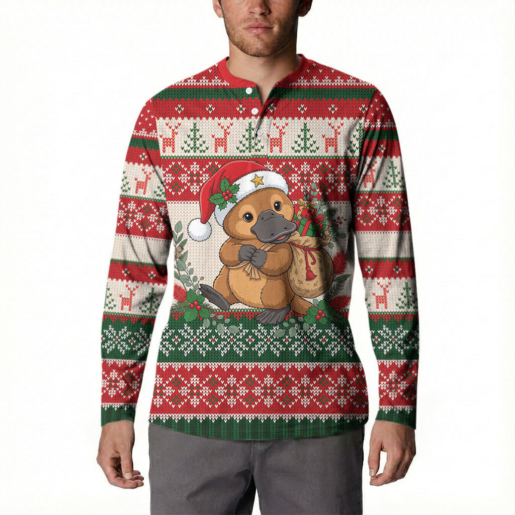 Aussie Platypus Christmas Button Sweatshirt Festive Knitted Pattern Inspired