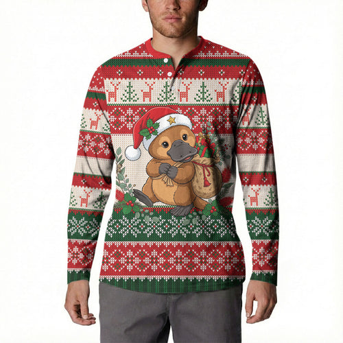 Aussie Platypus Christmas Button Sweatshirt Festive Knitted Pattern Inspired