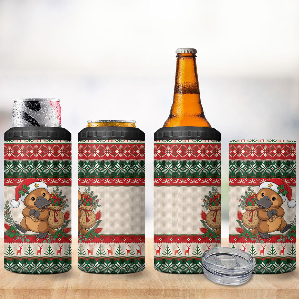 Aussie Platypus Christmas 4 in 1 Can Cooler Tumbler Festive Knitted Pattern Inspired