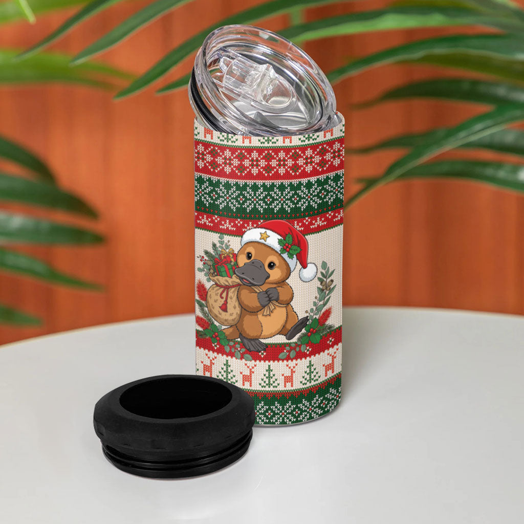 Aussie Platypus Christmas 4 in 1 Can Cooler Tumbler Festive Knitted Pattern Inspired