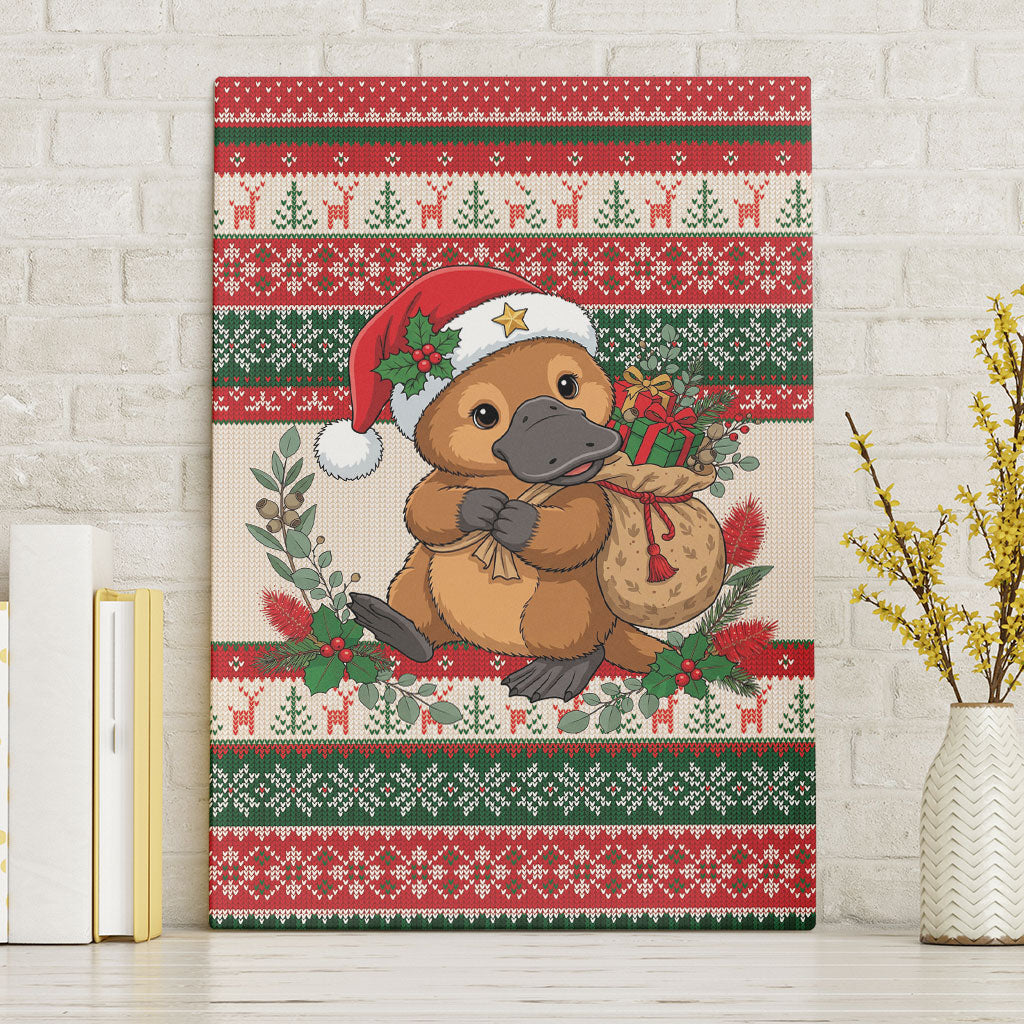 Aussie Platypus Christmas Canvas Wall Art Festive Knitted Pattern Inspired