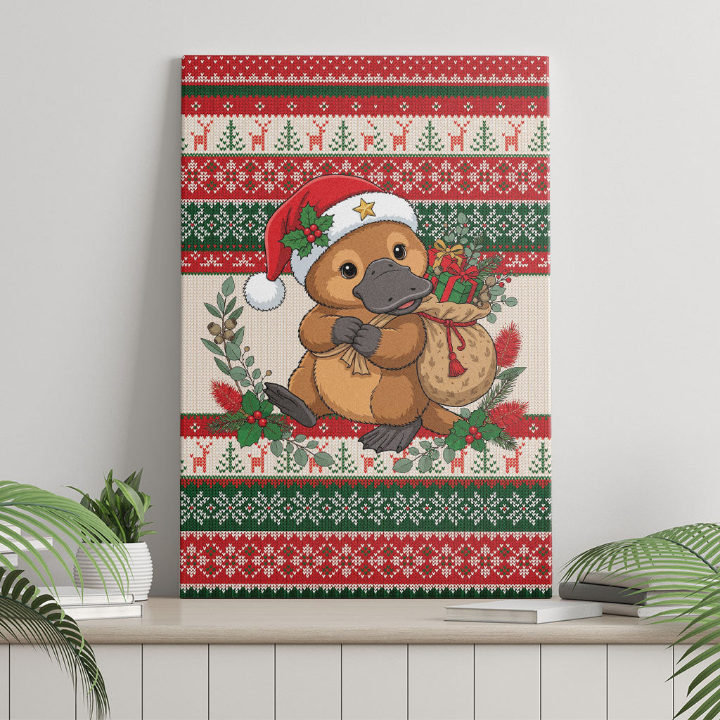 Aussie Platypus Christmas Canvas Wall Art Festive Knitted Pattern Inspired