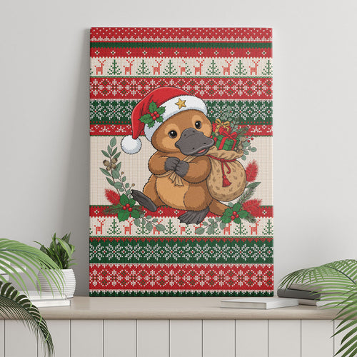Aussie Platypus Christmas Canvas Wall Art Festive Knitted Pattern Inspired