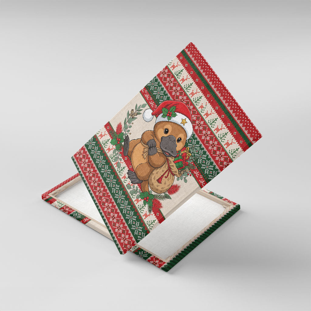 Aussie Platypus Christmas Canvas Wall Art Festive Knitted Pattern Inspired