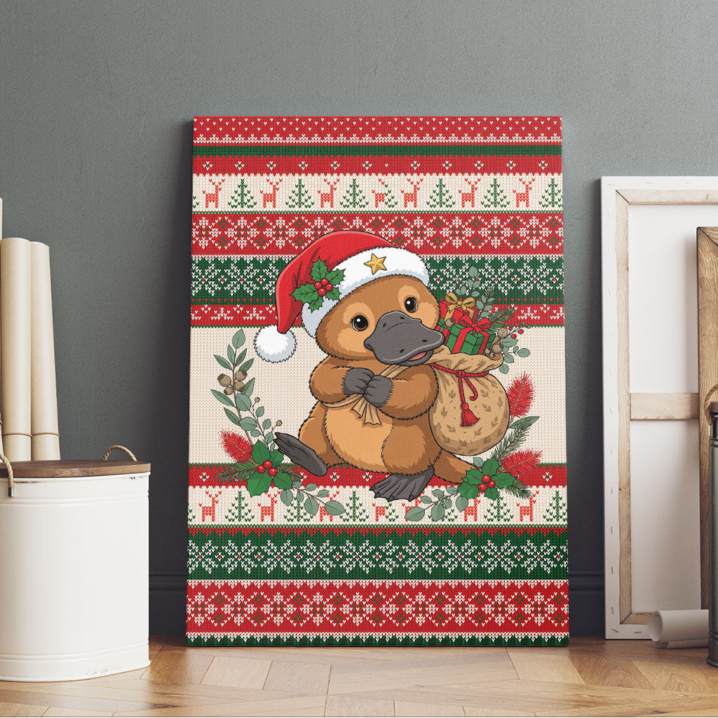 Aussie Platypus Christmas Canvas Wall Art Festive Knitted Pattern Inspired
