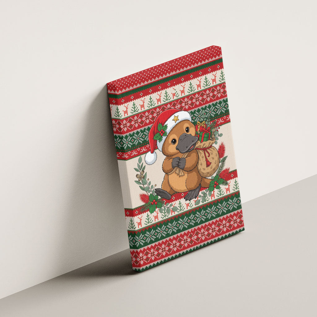 Aussie Platypus Christmas Canvas Wall Art Festive Knitted Pattern Inspired
