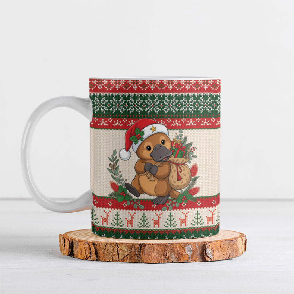 Aussie Platypus Christmas Ceramic Mug Festive Knitted Pattern Inspired