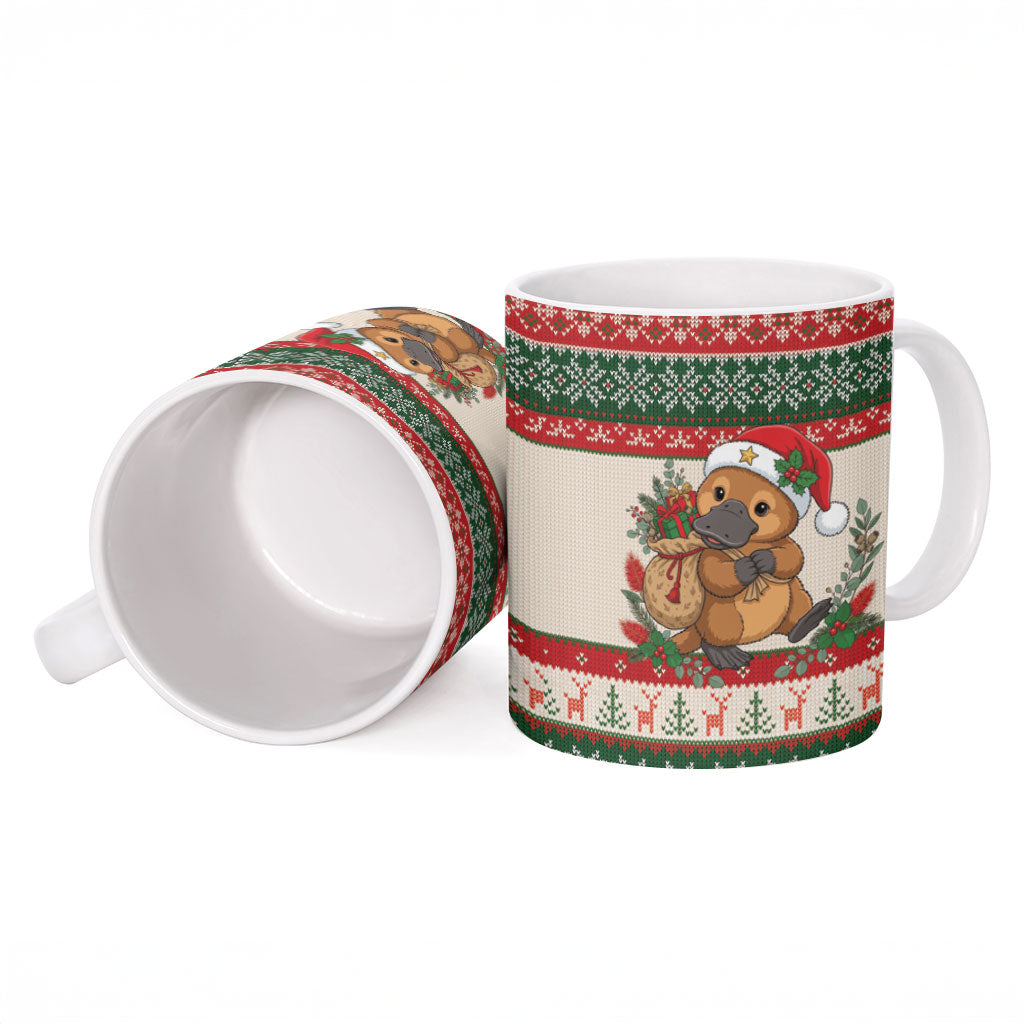 Aussie Platypus Christmas Ceramic Mug Festive Knitted Pattern Inspired