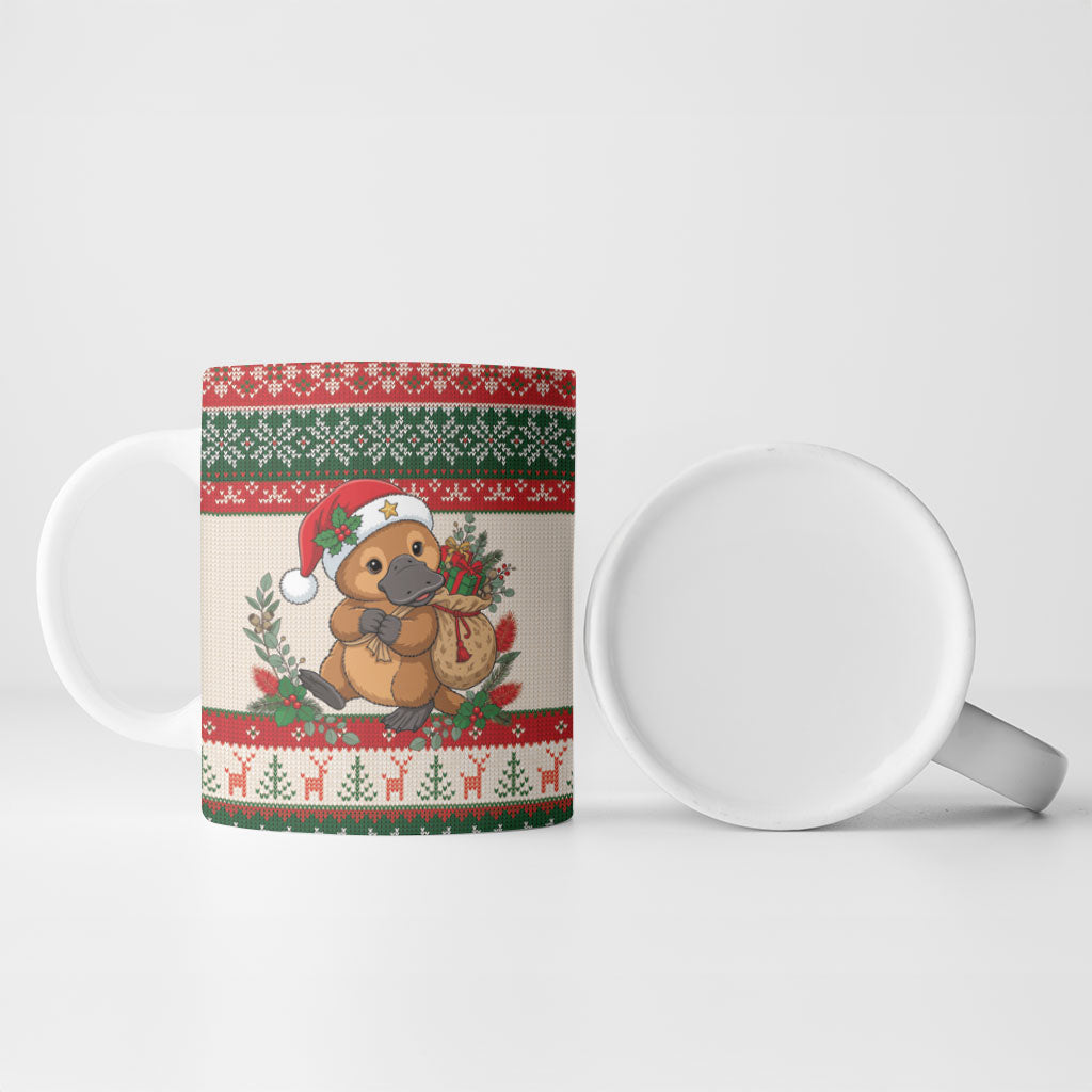 Aussie Platypus Christmas Ceramic Mug Festive Knitted Pattern Inspired