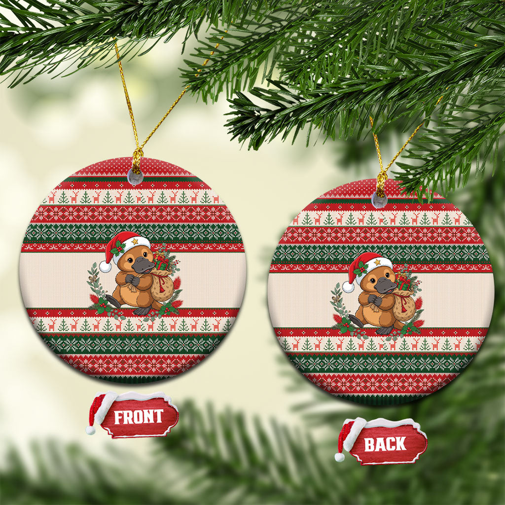 Aussie Platypus Christmas Ceramic Ornament Festive Knitted Pattern Inspired