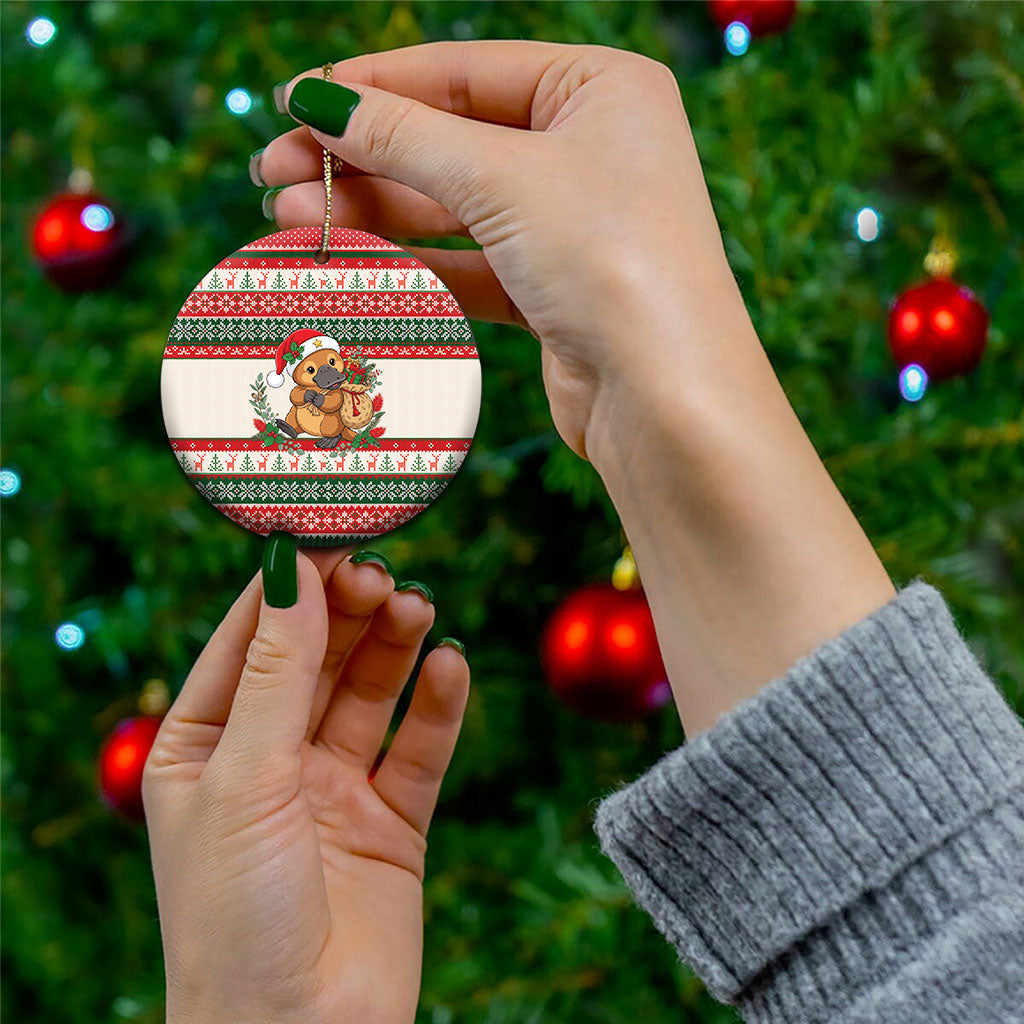 Aussie Platypus Christmas Ceramic Ornament Festive Knitted Pattern Inspired