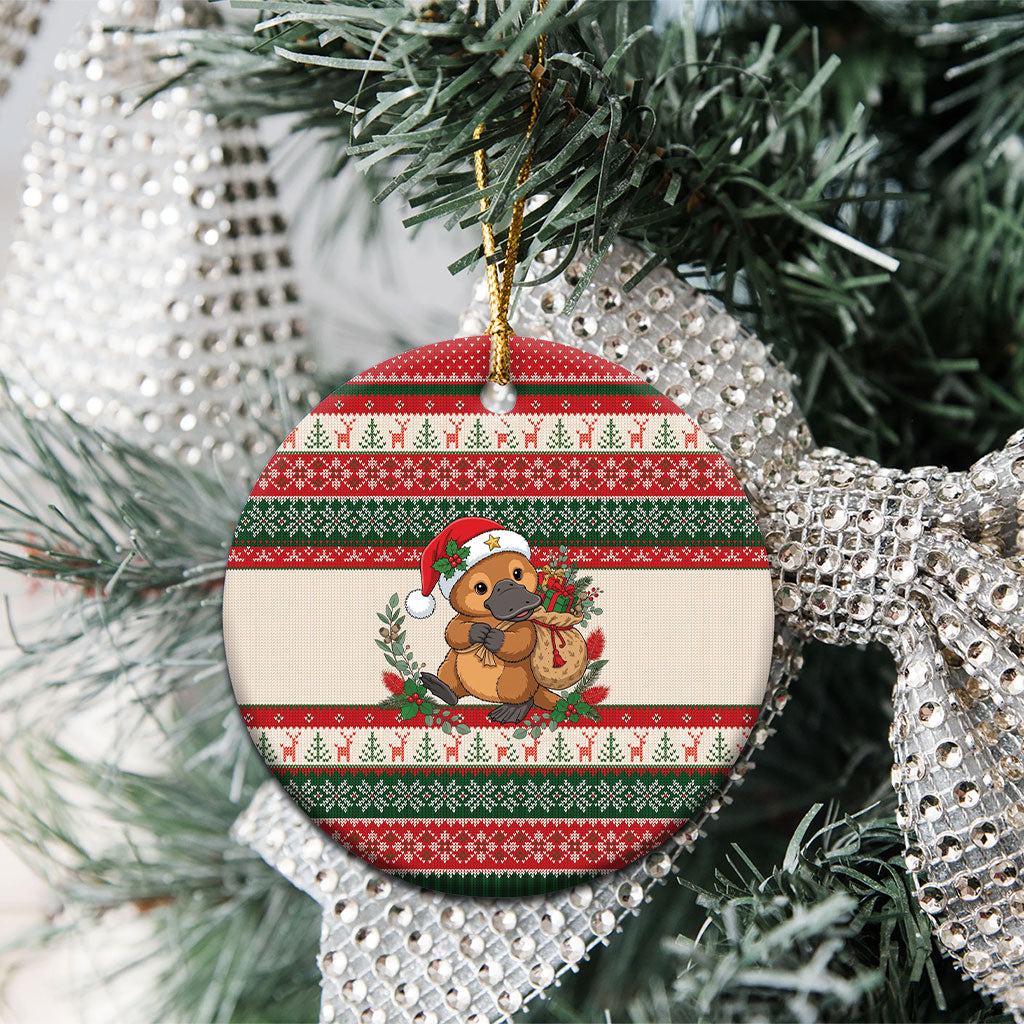 Aussie Platypus Christmas Ceramic Ornament Festive Knitted Pattern Inspired