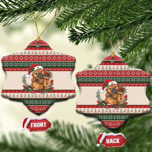 Aussie Platypus Christmas Ceramic Ornament Festive Knitted Pattern Inspired