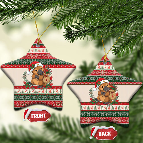 Aussie Platypus Christmas Ceramic Ornament Festive Knitted Pattern Inspired