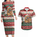 Aussie Platypus Christmas Couples Matching Long Sleeve Bodycon Dress and Hawaiian Shirt Festive Knitted Pattern Inspired