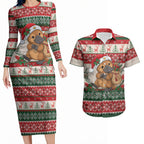Aussie Platypus Christmas Couples Matching Long Sleeve Bodycon Dress and Hawaiian Shirt Festive Knitted Pattern Inspired