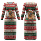 Aussie Platypus Christmas Couples Matching Long Sleeve Bodycon Dress and Hawaiian Shirt Festive Knitted Pattern Inspired