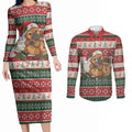 Aussie Platypus Christmas Couples Matching Long Sleeve Bodycon Dress and Long Sleeve Button Shirt Festive Knitted Pattern Inspired
