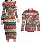 Aussie Platypus Christmas Couples Matching Long Sleeve Bodycon Dress and Long Sleeve Button Shirt Festive Knitted Pattern Inspired