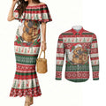 Aussie Platypus Christmas Couples Matching Mermaid Dress and Long Sleeve Button Shirt Festive Knitted Pattern Inspired