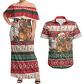 Aussie Platypus Christmas Couples Matching Off Shoulder Maxi Dress and Hawaiian Shirt Festive Knitted Pattern Inspired