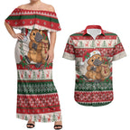 Aussie Platypus Christmas Couples Matching Off Shoulder Maxi Dress and Hawaiian Shirt Festive Knitted Pattern Inspired