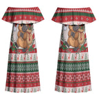 Aussie Platypus Christmas Couples Matching Off Shoulder Maxi Dress and Hawaiian Shirt Festive Knitted Pattern Inspired