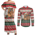 Aussie Platypus Christmas Couples Matching Off Shoulder Maxi Dress and Long Sleeve Button Shirt Festive Knitted Pattern Inspired
