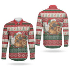 Aussie Platypus Christmas Couples Matching Off Shoulder Maxi Dress and Long Sleeve Button Shirt Festive Knitted Pattern Inspired