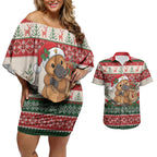Aussie Platypus Christmas Couples Matching Off Shoulder Short Dress and Hawaiian Shirt Festive Knitted Pattern Inspired