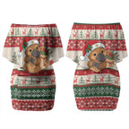 Aussie Platypus Christmas Couples Matching Off Shoulder Short Dress and Hawaiian Shirt Festive Knitted Pattern Inspired