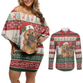 Aussie Platypus Christmas Couples Matching Off Shoulder Short Dress and Long Sleeve Button Shirt Festive Knitted Pattern Inspired