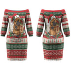 Aussie Platypus Christmas Couples Matching Off The Shoulder Long Sleeve Dress and Hawaiian Shirt Festive Knitted Pattern Inspired