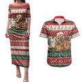 Aussie Platypus Christmas Couples Matching Puletasi and Hawaiian Shirt Festive Knitted Pattern Inspired