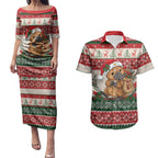 Aussie Platypus Christmas Couples Matching Puletasi and Hawaiian Shirt Festive Knitted Pattern Inspired