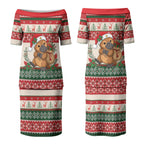 Aussie Platypus Christmas Couples Matching Puletasi and Long Sleeve Button Shirt Festive Knitted Pattern Inspired