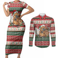 Aussie Platypus Christmas Couples Matching Short Sleeve Bodycon Dress and Long Sleeve Button Shirt Festive Knitted Pattern Inspired