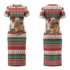 Aussie Platypus Christmas Couples Matching Short Sleeve Bodycon Dress and Long Sleeve Button Shirt Festive Knitted Pattern Inspired