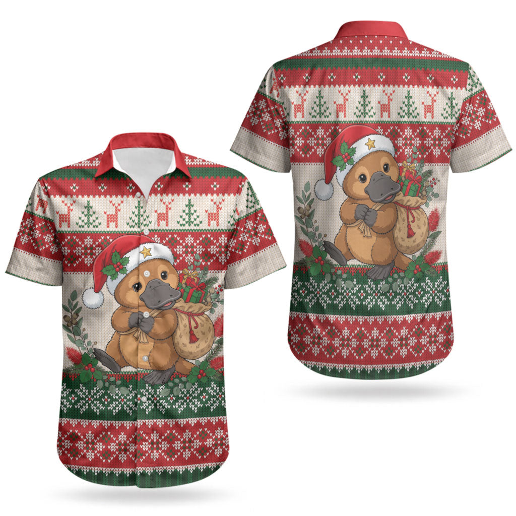 Aussie Platypus Christmas Couples Matching Summer Maxi Dress and Hawaiian Shirt Festive Knitted Pattern Inspired