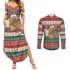 Aussie Platypus Christmas Couples Matching Summer Maxi Dress and Long Sleeve Button Shirt Festive Knitted Pattern Inspired